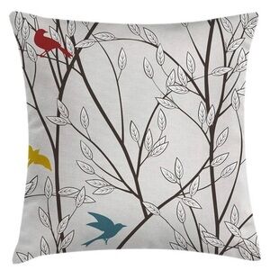 Decorative Pillow with Bird and Branch Design, set of two